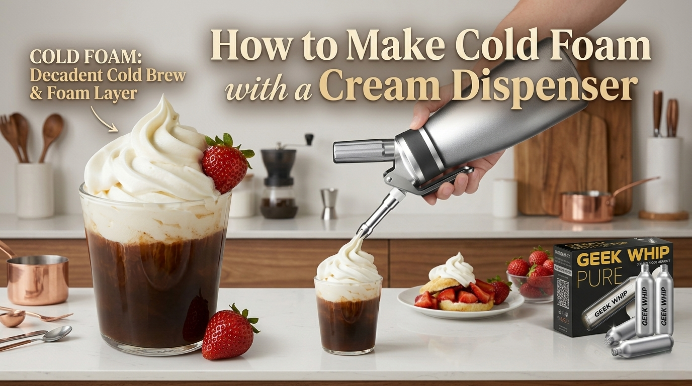 A step-by-step blog guide on making cold brew and cold foam with a cream dispenser, complete with a frothed coffee and N2O chargers.