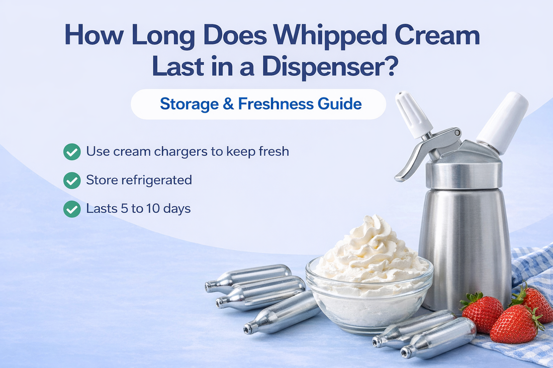 Whipped cream dispenser and N2O cream chargers with fresh whipped cream
